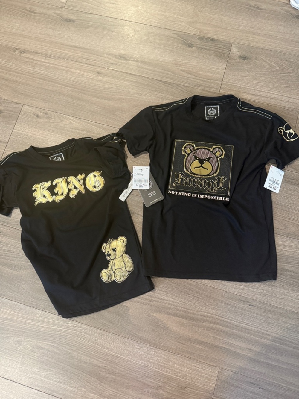 Kids Black Tee with Gold Bear Graphic - Nothing Is Impossible
